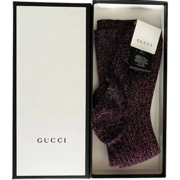 GUCCI Purple and Black Wool Metallic Socks w/ Box, M9 20-22cm SRP: $400 - Picture 1 of 8